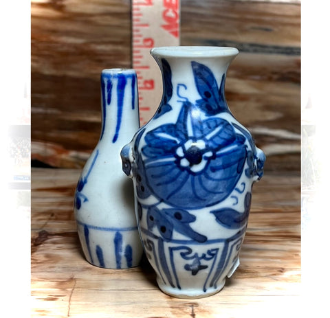 Two Blue and White Miniature Porcelain Vases. Beautiful Cobalt. 20th century. China.