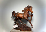 J. Chester Armstrong Sculpture. Stallion. 1992. Black Walnut. Signed. 21” Tall.