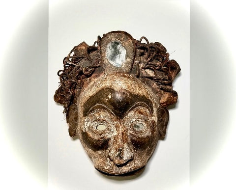 Bakongo Nkisi Mask. African Fine Art. Mirrored Eyes & Forehead. Nails, Rope,Bone