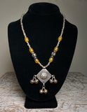 Antique Silver Necklace. Silver Pendant with Baltic Amber Beads.Tajik. 19th C.