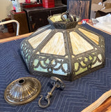 ANTIQUE BRADLEY HUBBARD Chandelier. e 20th Century. Stained Glass. 4 Lamp Fixture.