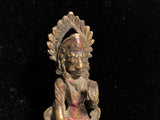 This nice provincial Bhairava, in a tribal form known as ‘Danda Bhairava’  Cast bronze, shows excellent wear and lots of character. Nepal, 19th century.  Measures: 5” x 2.75”  The tantric practices associated with Bhairava focus on the transformation of anger and hatred into understanding, known as one who destroys fear or one who is beyond fear. Bhairava protects devotees from dreadful enemies, greed, lust and anger. In Trika system Bhairava represents Supreme Reality.