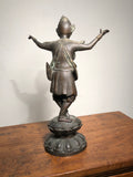 Thai Thepphanom Temple Guardian Dancer. Cast Bronze. 16” tall. Circa 1970.