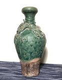 Green glaze pottery vase with applied Dragon motif