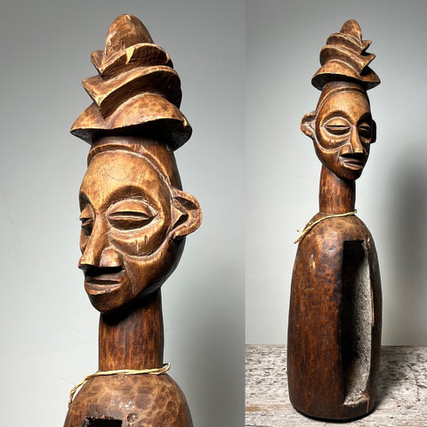 Yaka-Suku Slit Drum. Mukoku. Hand Crafted Instrument for medicine woman. Congo. Circa 1980. 22” tall.