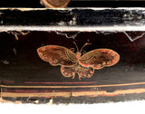 Large Black Lacquer Gift Box. Landscape, Figures, Butterflies and Flowers.