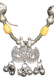 Antique Necklace. Silver Prayer Amulet & Baltic Amber Beads.Turkmenistan 19th C.