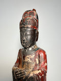 TAOIST Diety. Carved Wood. Red and Black Lacquer. China. Qing Dynasty. Mid. 19th Century.  17” tall.