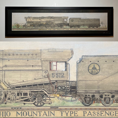 Railroad Watercolor Painting. Baltimore and Ohio Mountain Locomotive #5512. B&O Railroad.