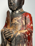 TAOIST Diety. Carved Wood. Red and Black Lacquer. China. Qing Dynasty. Mid. 19th Century.  17” tall.