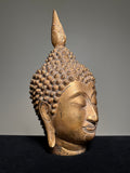 Bronze Head of Buddha. Gilded.  Lanna Style.  Thailand.  11” tall.