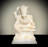 Seated Ganesha. Carved Alabaster. India Mid 20th Century.