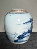 Vintage Blue and White Ginger Jar. Willow Motif. Hand Painted. Rich Cobalt.