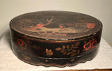 Large Black Lacquer Gift Box. Landscape, Figures, Butterflies and Flowers.