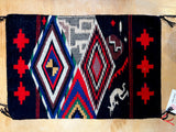 Extraordinary Navajo Weaving.  Vintage Eye Dazzler with Kokopelli. Vibrant Color , Exceptional Quality. 23” x 15.5”.
