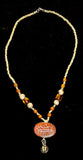 Antique Silver Necklace. Carnelian Medallion & Baltic Amber Beads.Tajik 19th C.
