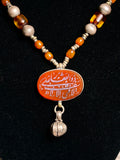 Antique Silver Necklace. Carnelian Medallion & Baltic Amber Beads.Tajik 19th C.