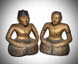Loro Blonyo - the Inseparable Couple. Java , Indonesia. 20th Century. Carved and Painted Wood.