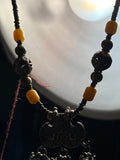 Antique Necklace. Silver Prayer Amulet & Baltic Amber Beads.Turkmenistan 19th C.