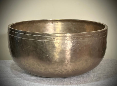 Vintage, Very Large Singing Bowl w. Inscription. Nepal. Mid 20th C.