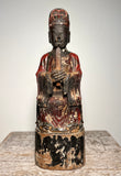 TAOIST Diety. Carved Wood. Red and Black Lacquer. China. Qing Dynasty. Mid. 19th Century.  17” tall.