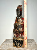 TAOIST Diety. Carved Wood. Red and Black Lacquer. China. Qing Dynasty. Mid. 19th Century.  17” tall.