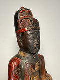 TAOIST Diety. Carved Wood. Red and Black Lacquer. China. Qing Dynasty. Mid. 19th Century.  17” tall.