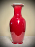 Chinese porcelain. Sang de Beouf vase. Oxblood. Flambé. 18” tall.