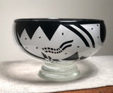 Art Glass Bowl. Blown and Fused Black Geometric design.