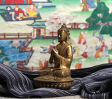 Bronze Buddha - Dharmachakra mudra turning the wheel of dharma  - 5.5” tall