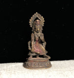 This nice provincial Bhairava, in a tribal form known as ‘Danda Bhairava’  Cast bronze, shows excellent wear and lots of character. Nepal, 19th century.  Measures: 5” x 2.75”  The tantric practices associated with Bhairava focus on the transformation of anger and hatred into understanding, known as one who destroys fear or one who is beyond fear. Bhairava protects devotees from dreadful enemies, greed, lust and anger. In Trika system Bhairava represents Supreme Reality.