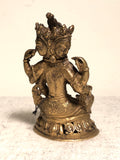 A Nice antique Bronze of Vishnu. Nepal 19th Century.  Vishnu is one of the principle deities of Hinduism. In Vaishnavism, Vishnu is identical to the formless metaphysical concept called Brahman, the supreme, the Svayam Bhagavan, who takes various avatars as "the preserver, protector" whenever the world is threatened with evil, chaos, and destructive forces.  Measures: 4.25" x 2.5"