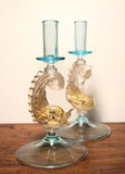 Murano Glass. Venetian Dolphin Candlesticks. Early 20th century.