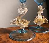 Murano Glass. Venetian Dolphin Goblets.  Early 20th century.