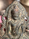 Strange Imports. Seated Buddha  Votive Buddha. Posture of Meditation. Thailand. 19th century. Bronze.  Measures: 4.5” tall ; 186 grams.  Dhyan Mudra - known as Samadhi or Yoga mudra. It is performed with the help of two hands which are placed on the lap and place the right hand on the left hand with stretched fingers (thumbs facing upwards and other fingers of both the hand resting on each other.) This is the characteristic gesture of Buddha Shakyamuni, Dhyani Buddha Amitabh and the Medicine Buddha.