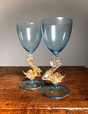 Murano Glass. Venetian Dolphin Goblets.  Early 20th century.