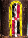 Strange Imports African Art Leather banded water Gourd  Maasai culture  Kenya Circa 1980’s  Vintage water gourd bottle with beautiful beadwork and leather fittings.