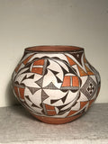 Acoma Pueblo Circa 1940  Pottery Ola Polychrome brushwork  Full form.  Beautifully potted.  9” diameter x 8” tall